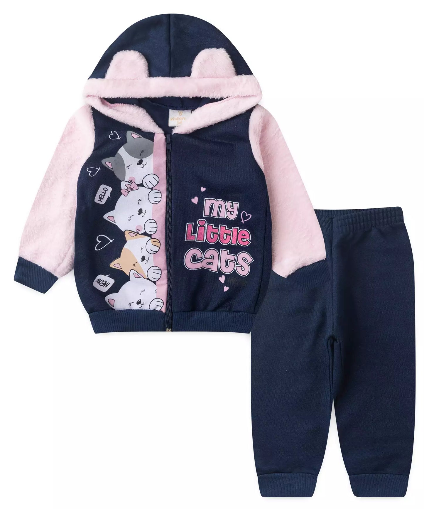 Conjunto de Frio para Bebê Menina Gatinhos Marinho