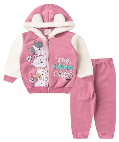 Conjunto de Frio para Bebê Menina Gatinhos Rosa