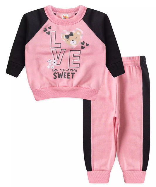 Conjunto de Frio para Bebê Menina Love Rosa