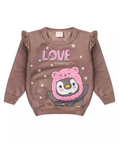 Conjunto de Frio para Bebê Menina Pinguim Marrom