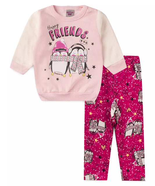 Conjunto de Frio para Bebê Menina Pinguim Rosa