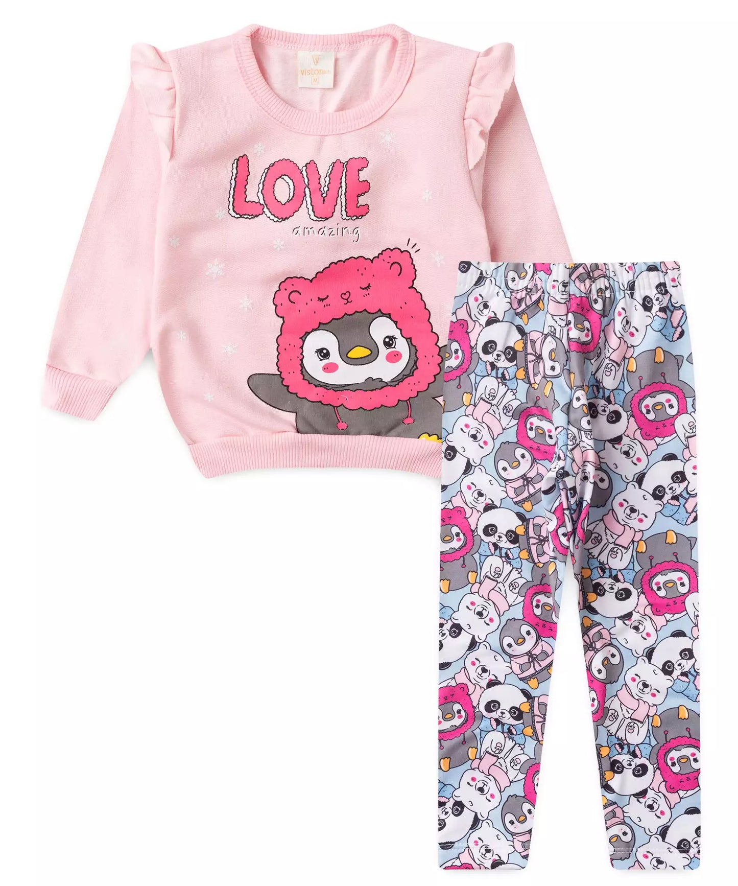 Conjunto de Frio para Bebê Menina no Pinguim Rosa