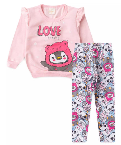 Conjunto de Frio para Bebê Menina no Pinguim Rosa