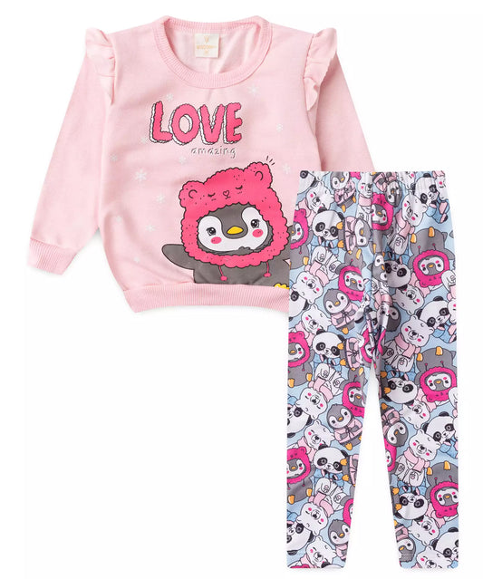 Conjunto de Frio para Bebê Menina no Pinguim Rosa