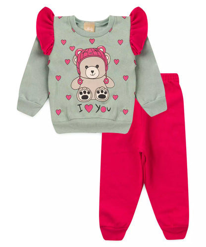 Conjunto de Frio para Bebê Menina Ursinho em Verde