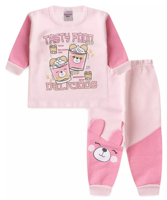 Conjunto de Frio para Bebê Menina Urso Rosa