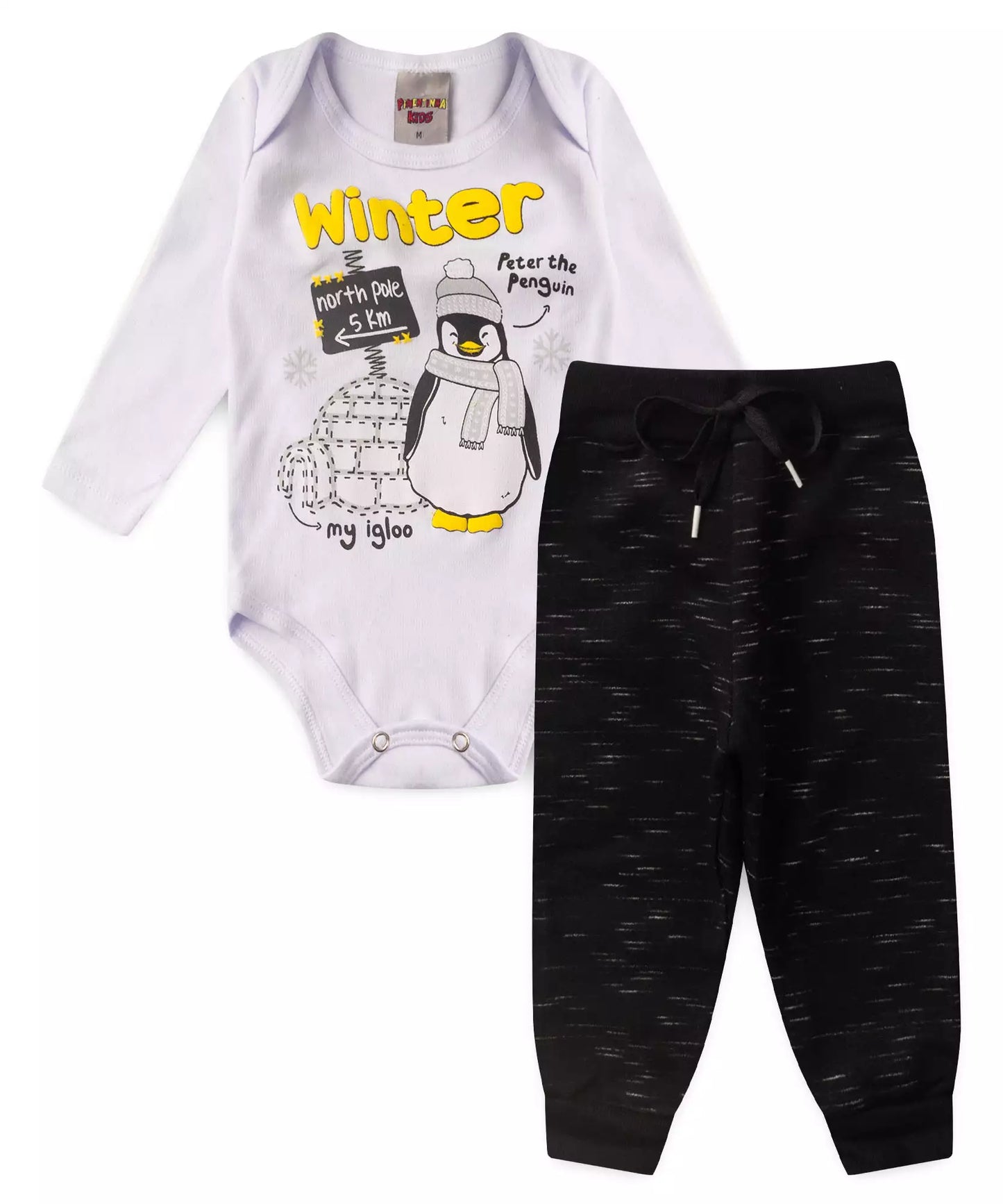 Conjunto de Frio para Bebê Menino Pinguim Branco