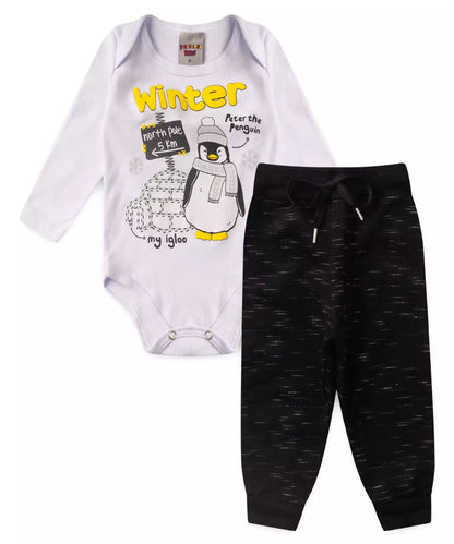 Conjunto de Frio para Bebê Menino Pinguim Branco
