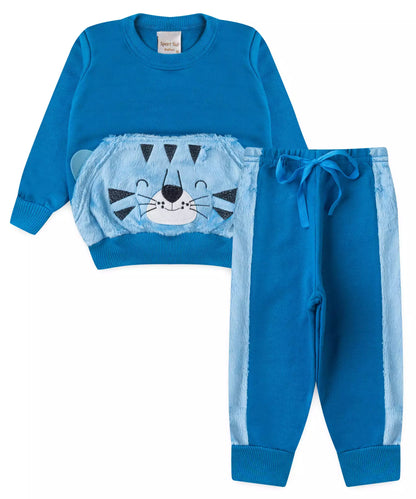 Conjunto de Frio para Bebê Menino Tigre Fofo Azul