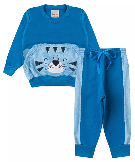 Conjunto de Frio para Bebê Menino Tigre Fofo Azul