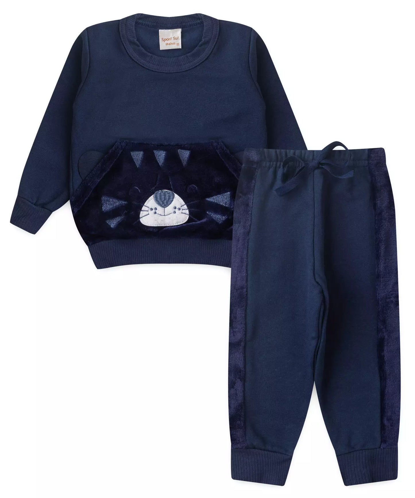 Conjunto de Frio para Bebê Menino Tigre Fofo Marinho