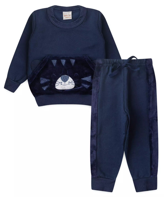 Conjunto de Frio para Bebê Menino Tigre Fofo Marinho