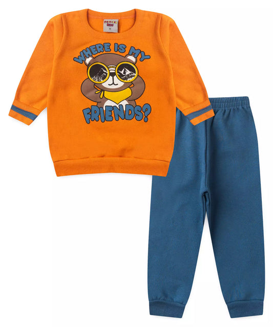 Conjunto de Frio para Bebê Menino Urso Aventureiro Laranja