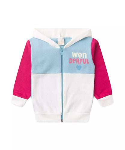 Conjunto de Frio para Menina Estampado com Capuz Azul