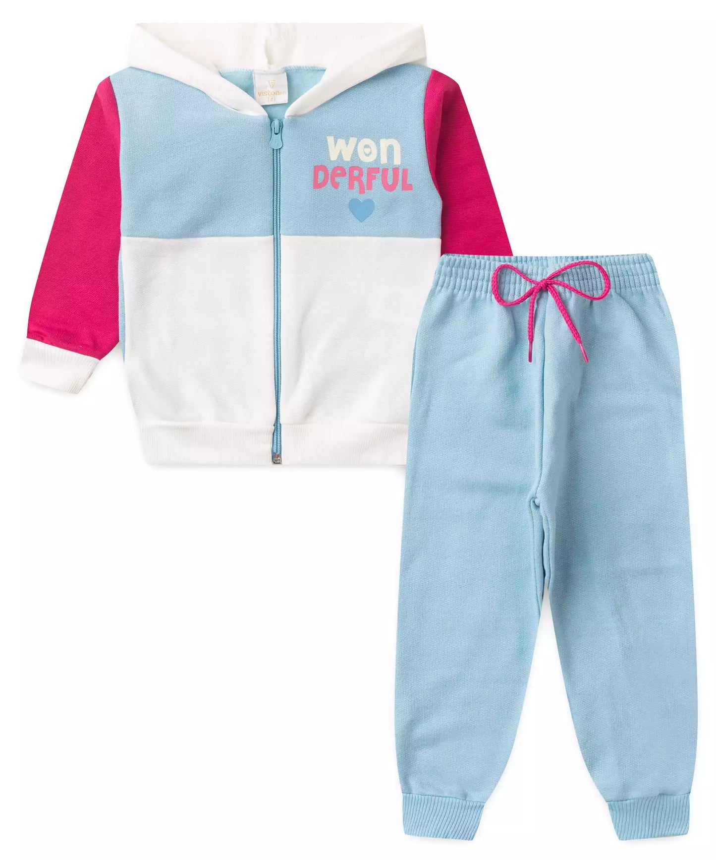 Conjunto de Frio para Menina Estampado com Capuz Azul