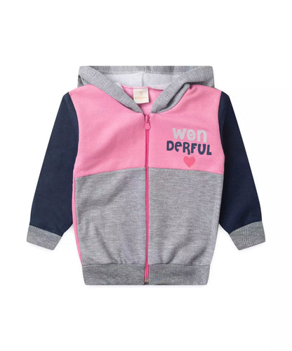 Conjunto de Frio para Menina Estampado com Capuz Rosa