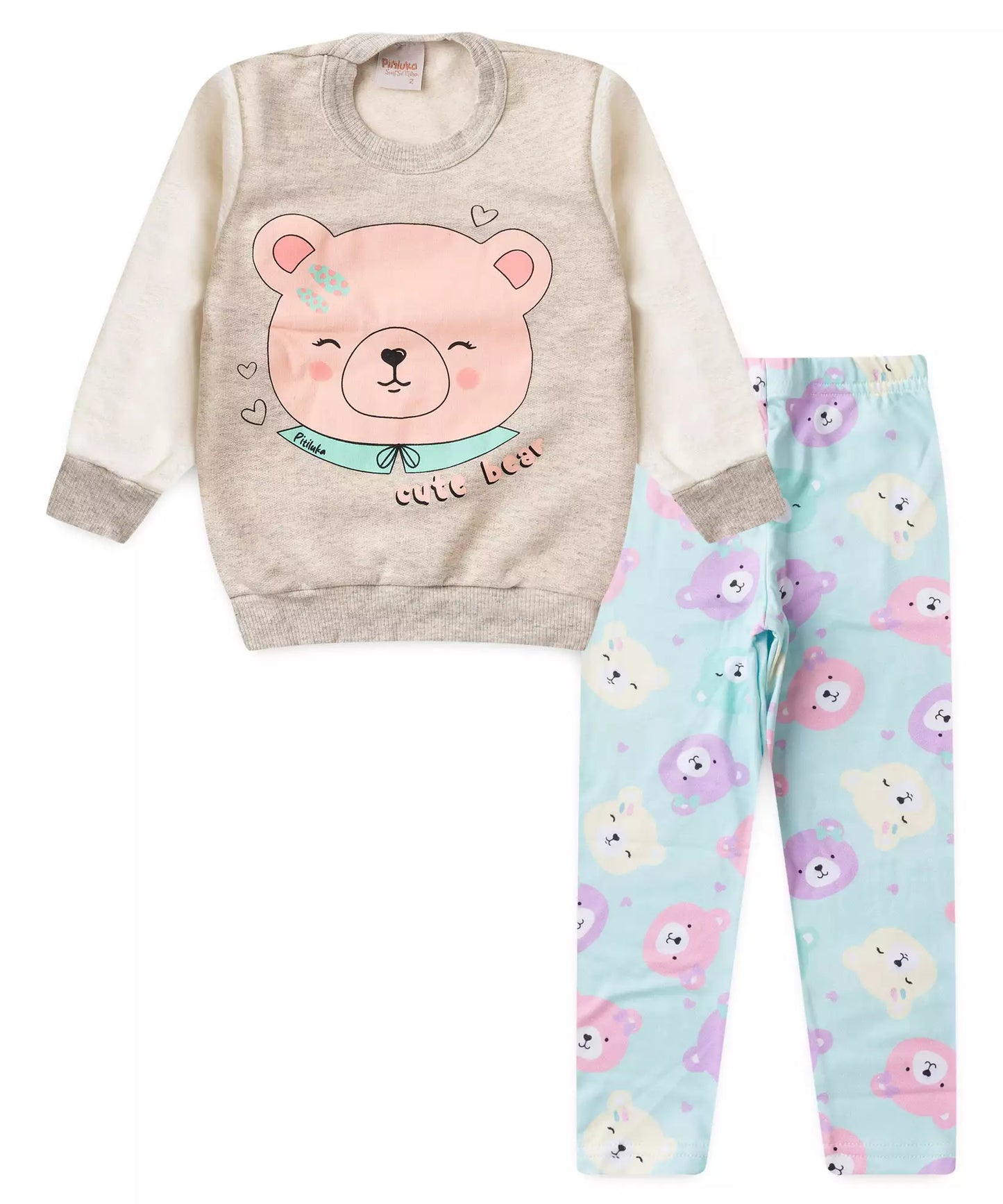 Conjunto de Frio para Menina Ursinho Carinhoso Mescla