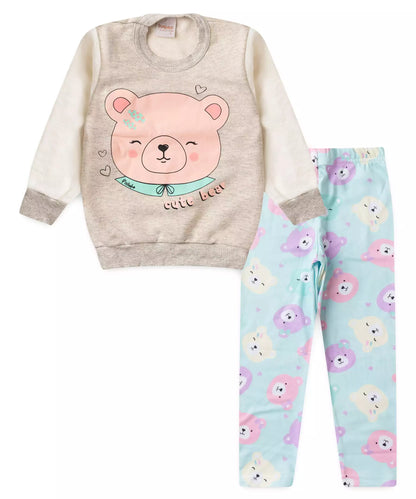 Conjunto de Frio para Menina Ursinho Carinhoso Mescla
