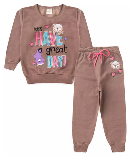 Conjunto de Frio para Menina Urso Bege