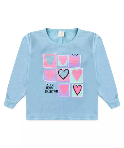 Conjunto de Inverno Infantil Feminino Coração Azul