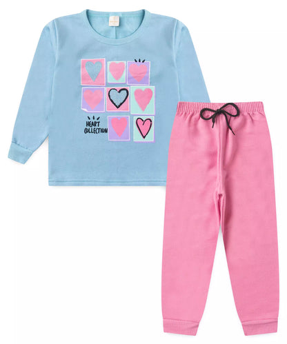 Conjunto de Inverno Infantil Feminino Coração Azul