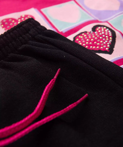 Conjunto de Inverno Infantil Feminino no Coração em Pink