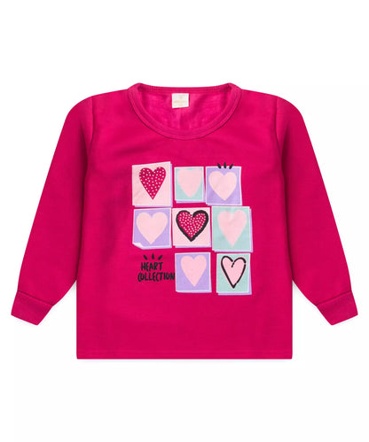 Conjunto de Inverno Infantil Feminino no Coração em Pink