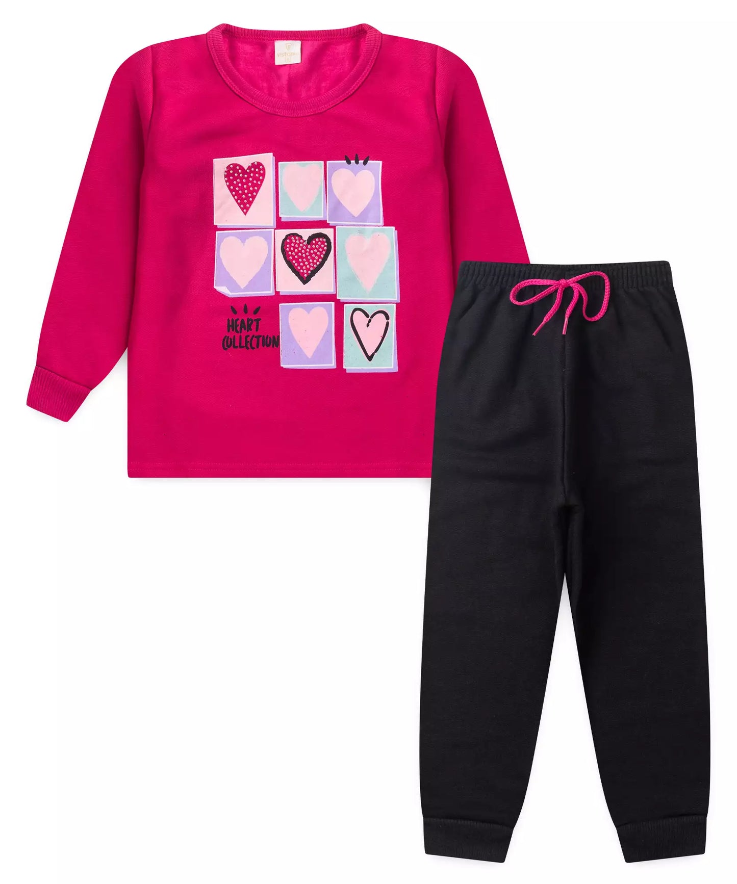 Conjunto de Inverno Infantil Feminino no Coração em Pink