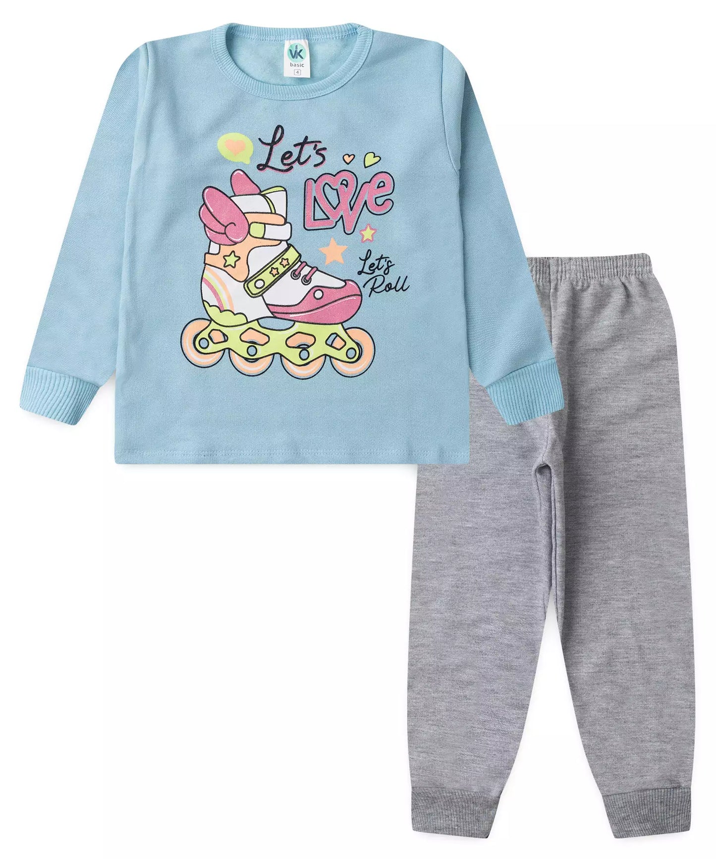 Conjunto de Inverno Infantil Feminino Patins Azul