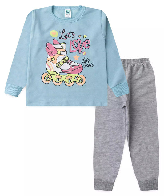 Conjunto de Inverno Infantil Feminino Patins Azul
