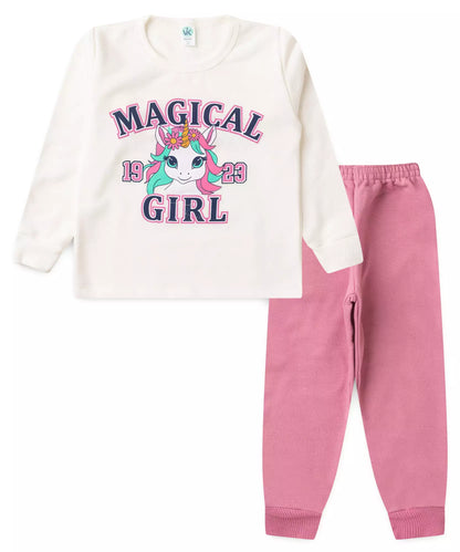 Conjunto de Inverno Infantil Feminino Unicórnio em Marfim