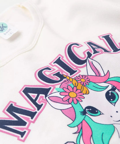 Conjunto de Inverno Infantil Feminino Unicórnio em Marfim
