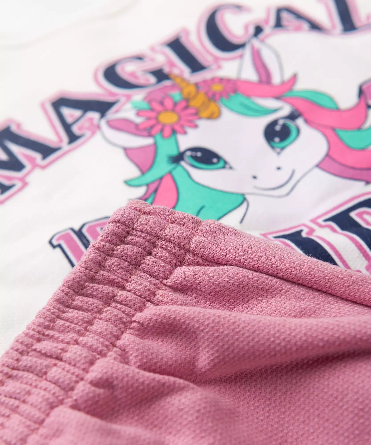 Conjunto de Inverno Infantil Feminino Unicórnio em Marfim
