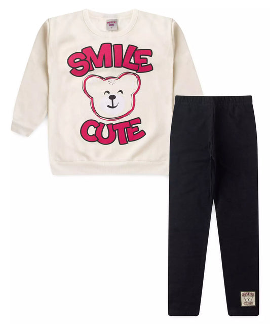 Conjunto de Inverno Infantil Feminino Ursinho Marfim