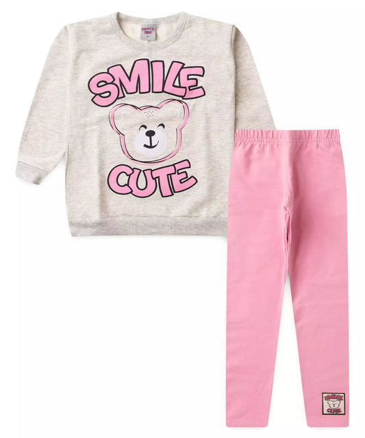 Conjunto de Inverno Infantil Feminino Ursinho Mescla
