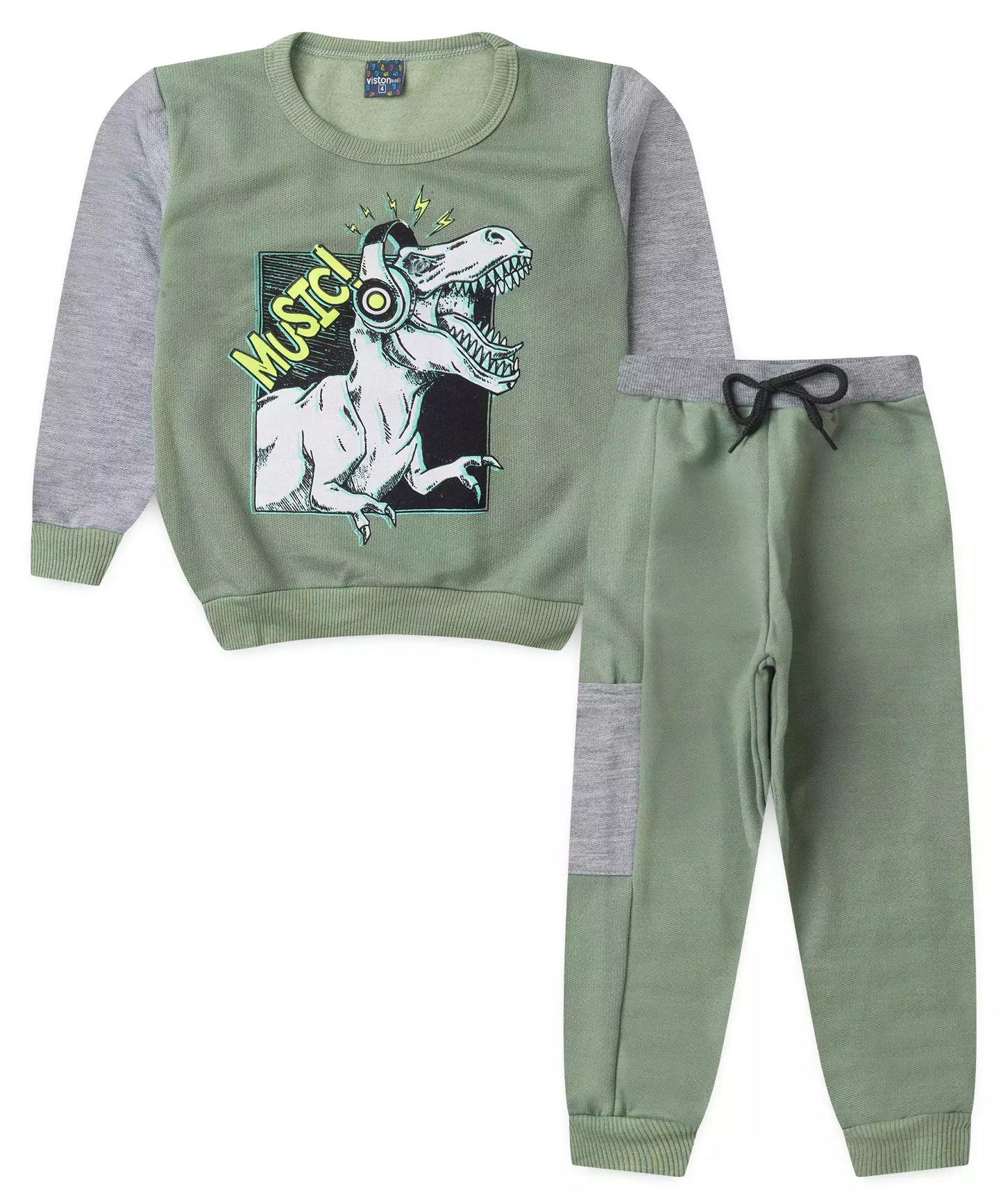 Conjunto de Inverno Infantil Masculino Dinossauro Verde