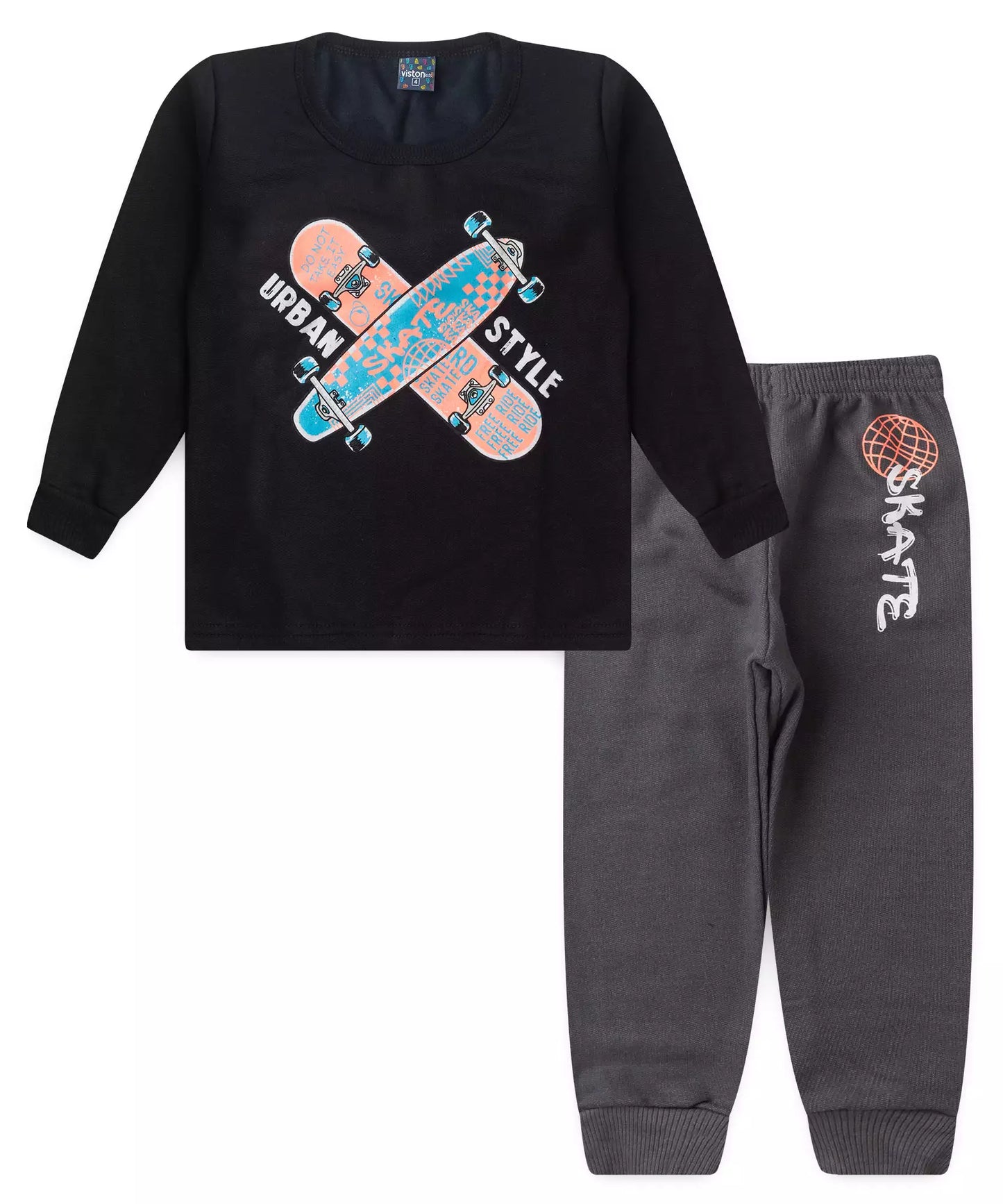 Conjunto de Inverno Infantil Masculino Skate em Preto