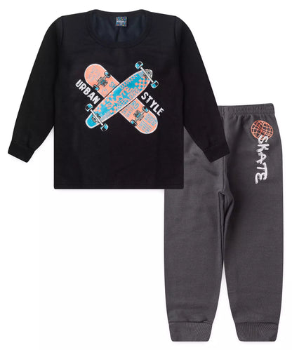Conjunto de Inverno Infantil Masculino Skate em Preto