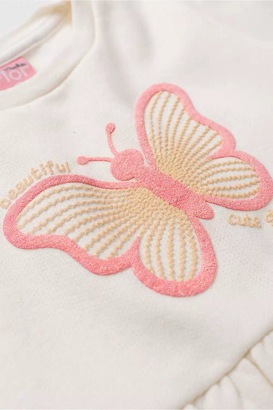 Conjunto de Inverno Infantil Menina Borboleta Marfim
