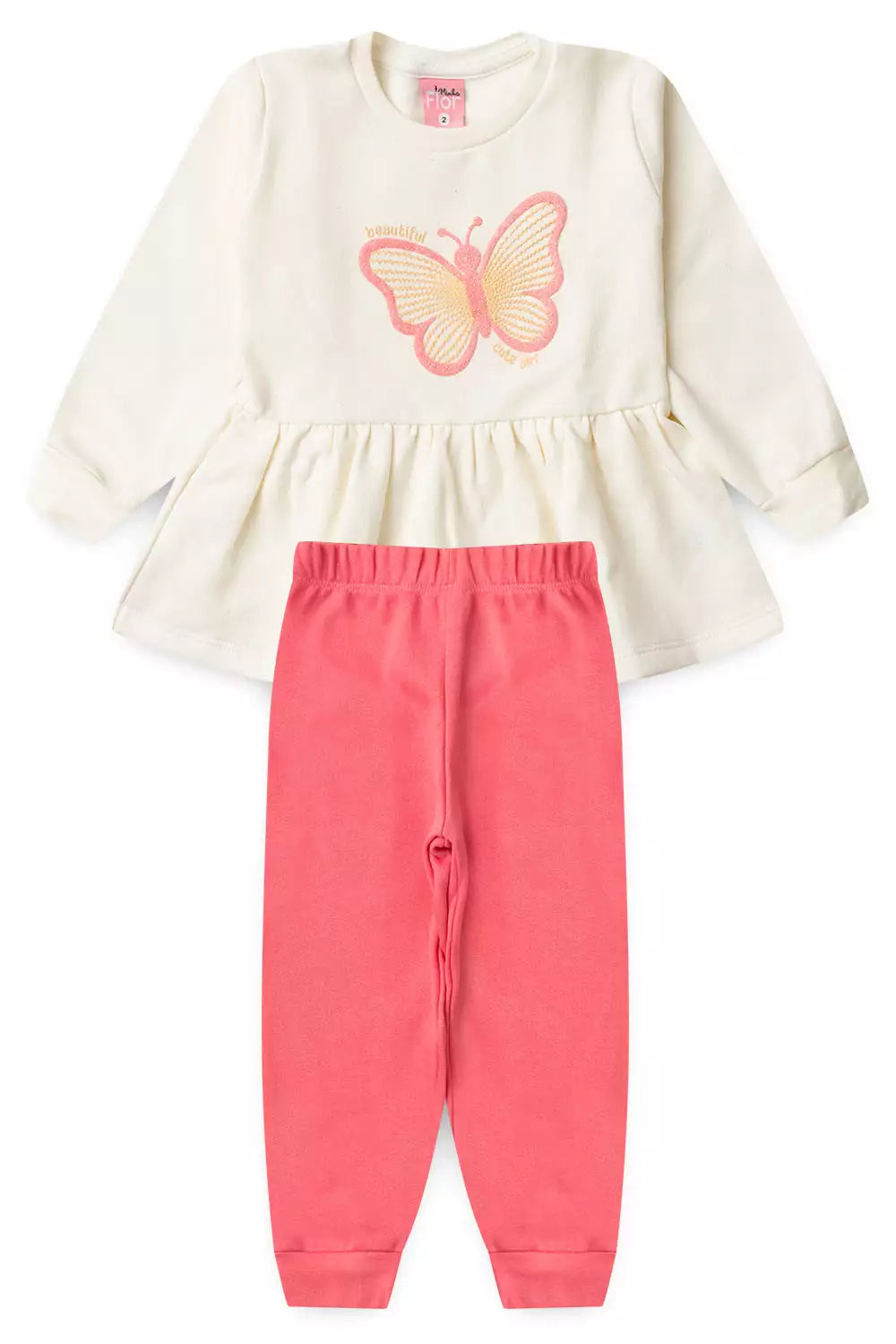 Conjunto de Inverno Infantil Menina Borboleta Marfim