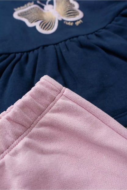 Conjunto de Inverno Infantil Menina Borboleta Marinho