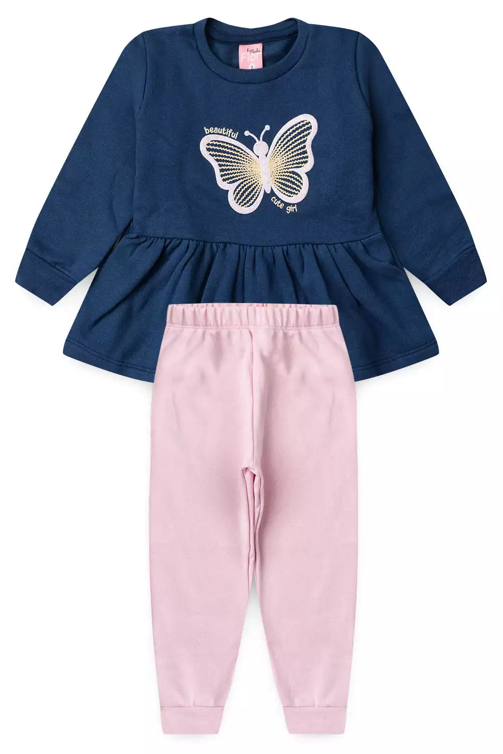 Conjunto de Inverno Infantil Menina Borboleta Marinho