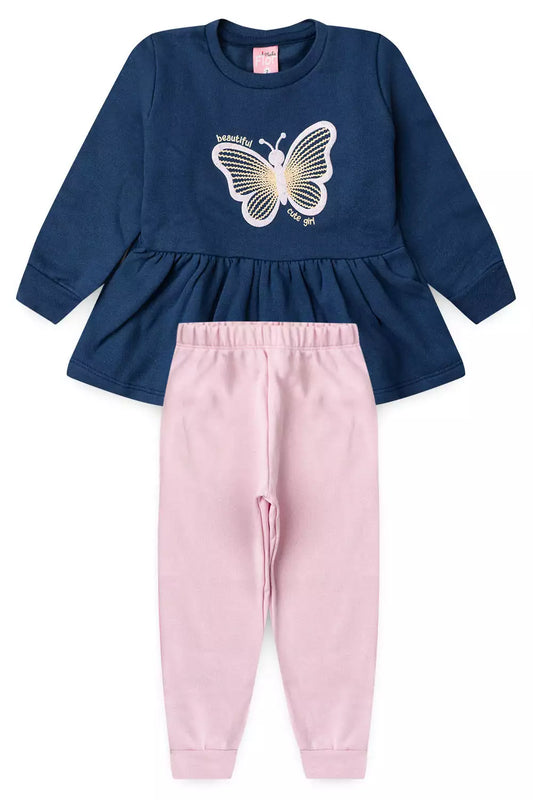 Conjunto de Inverno Infantil Menina Borboleta Marinho