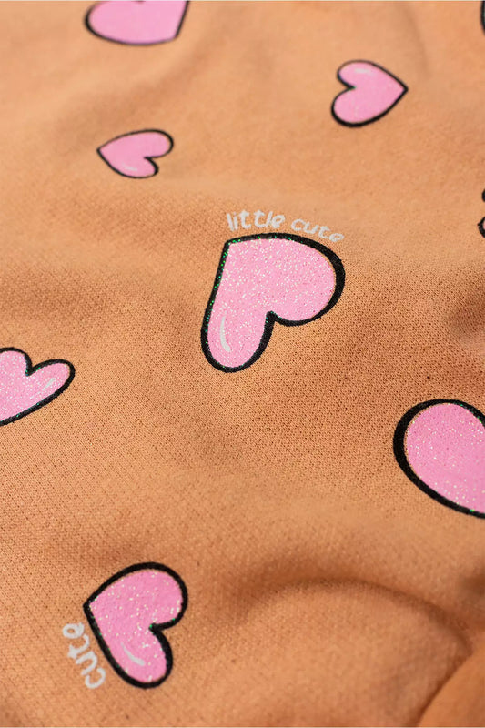 Conjunto de Inverno Infantil Menina Coração Encantado Laranja
