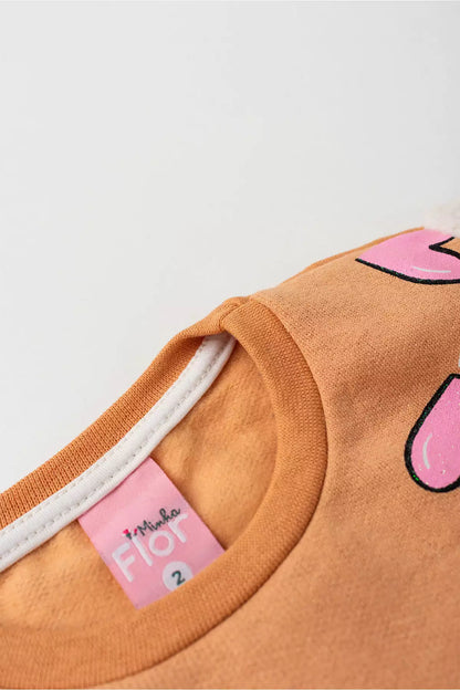 Conjunto de Inverno Infantil Menina Coração Encantado Laranja