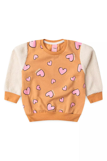 Conjunto de Inverno Infantil Menina Coração Encantado Laranja