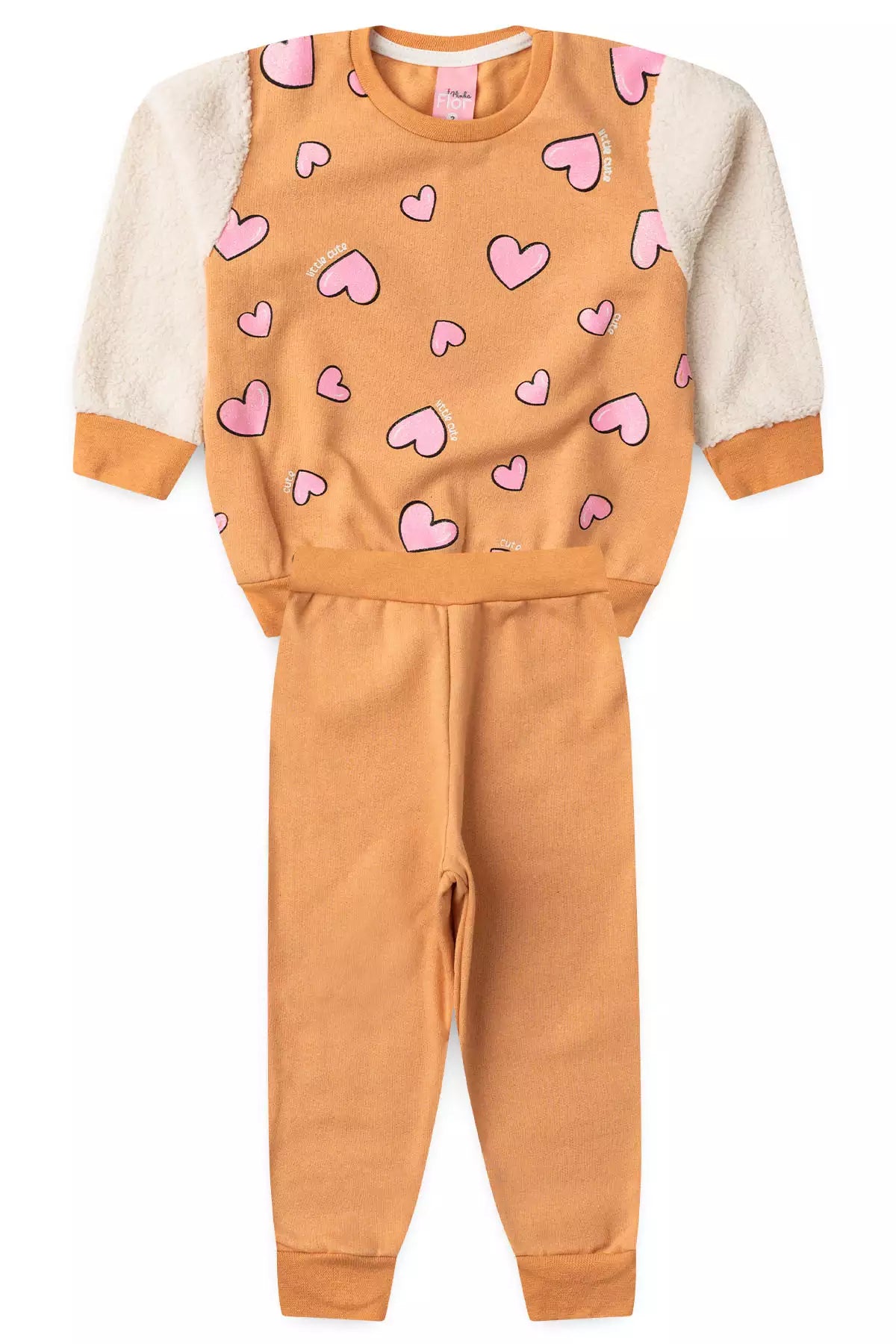 Conjunto de Inverno Infantil Menina Coração Encantado Laranja