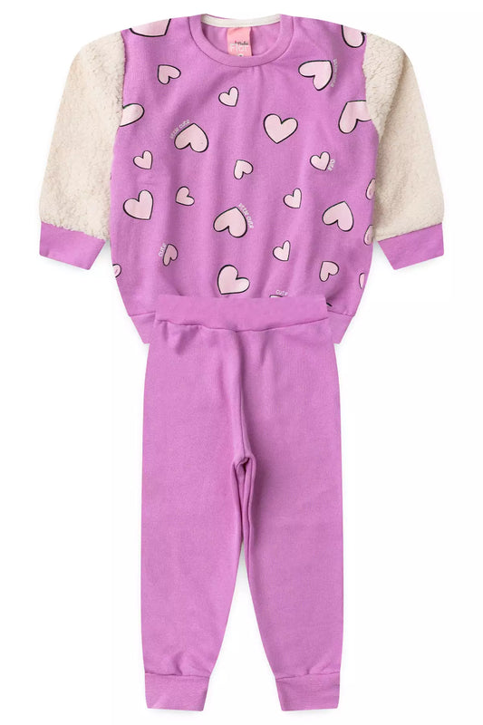 Conjunto de Inverno Infantil Menina Coração Encantado Lilás