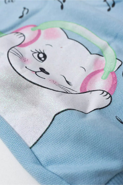 Conjunto de Inverno Infantil Menina Gatinha Musical Azul