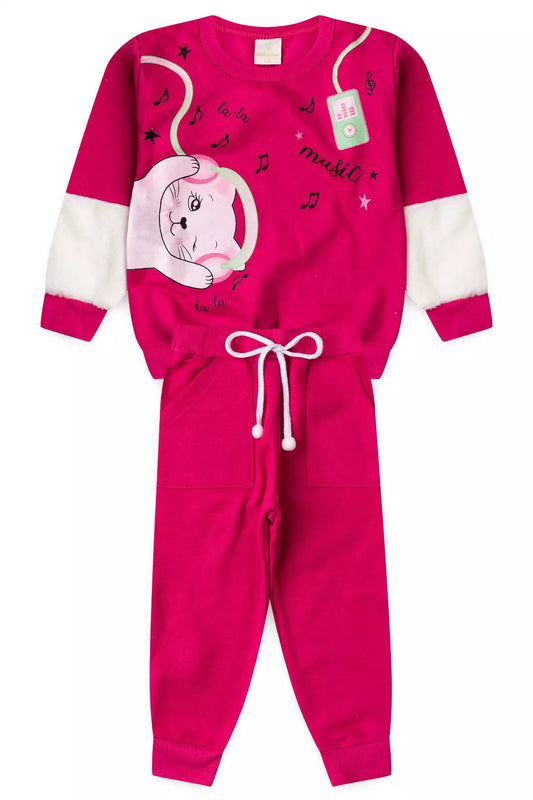 Conjunto de Inverno Infantil Menina Gatinha Musical Pink
